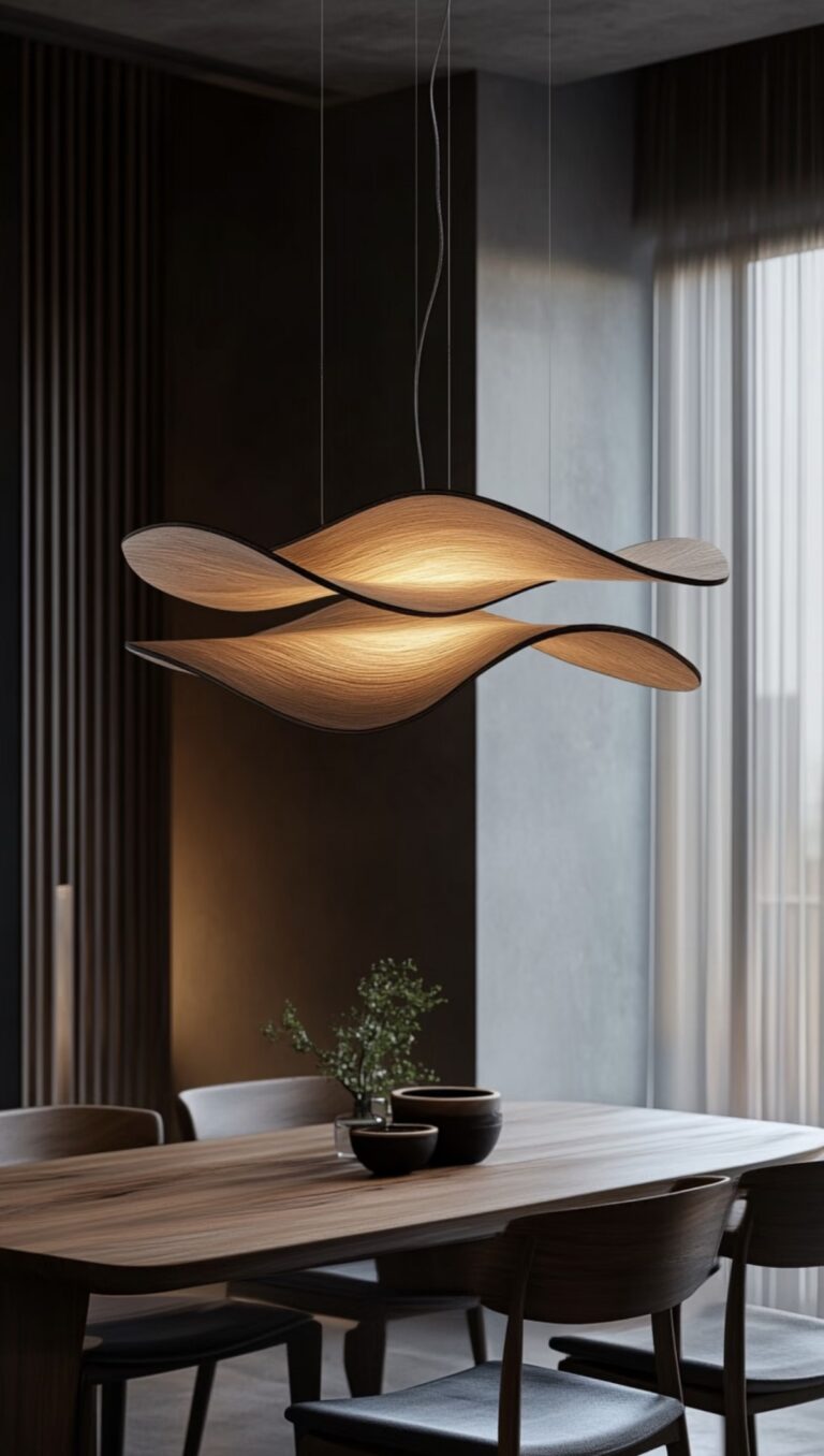 Modern Wooden Wave Pendant Light – Artistic Dining Room Chandelier