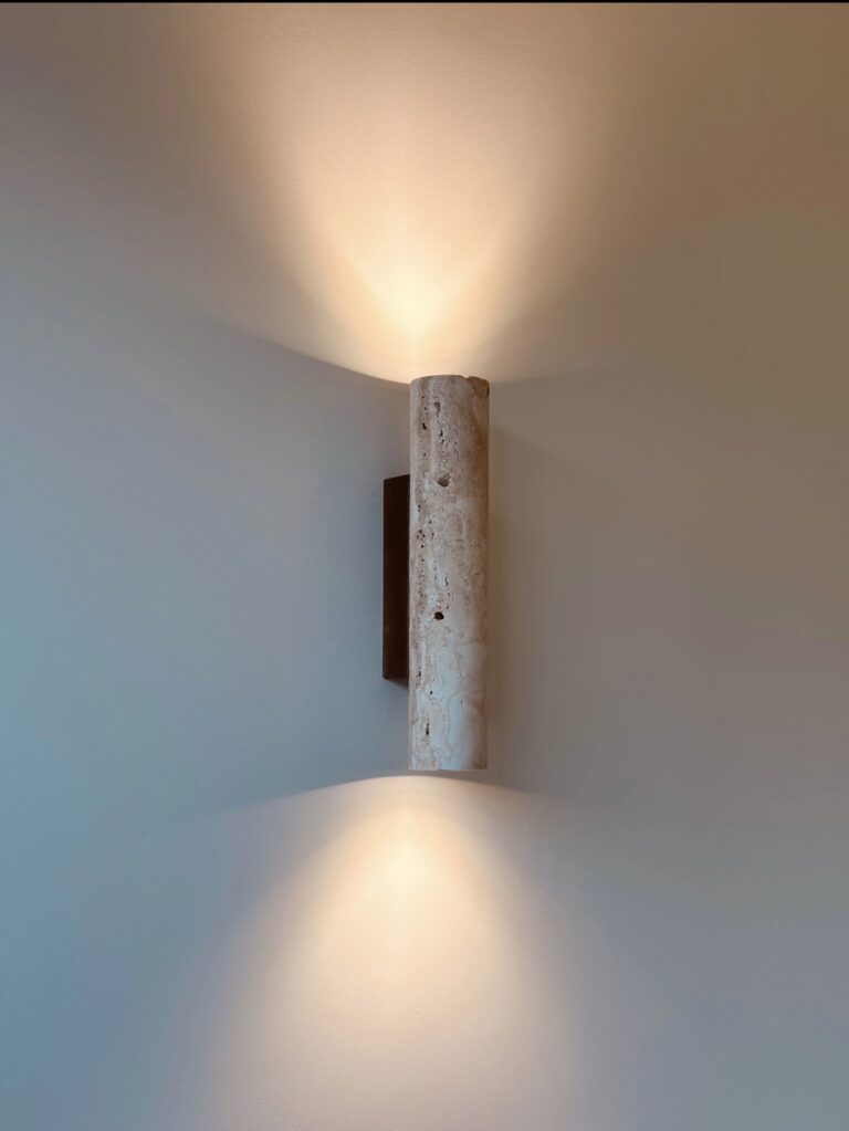 Modern Travertine Wall Sconce – Up & Down Natural Stone Lighting Fixture