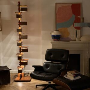 Modern Wooden Block Floor Lamp – Sculptural Standing Light for Living Room